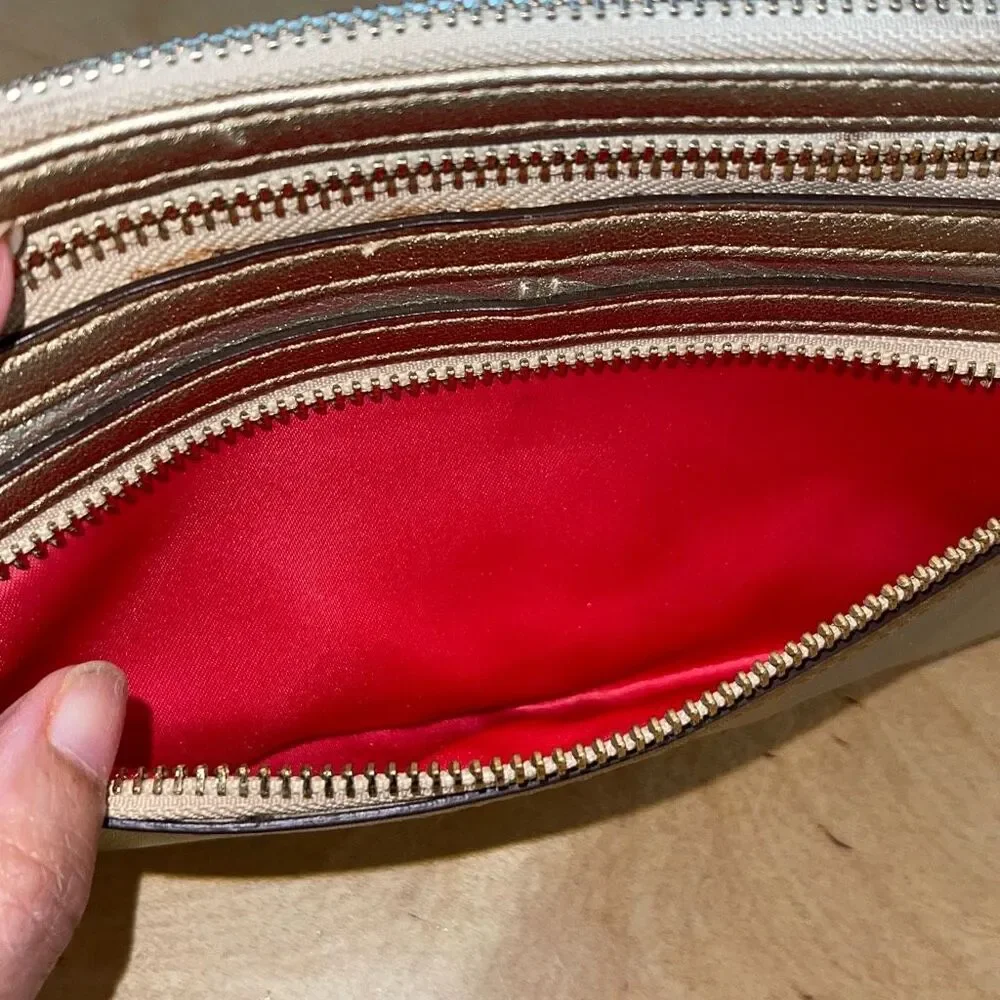 Coach Leather Wristlet Metallic Gold Triple Zippy Pocket - Picture 7 of 9